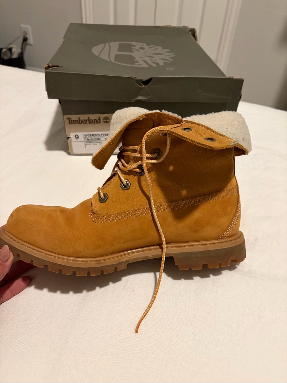 Timberland Waterproof Wheat Nubuck Fold-Down Boot with Cream Shearling Cuff